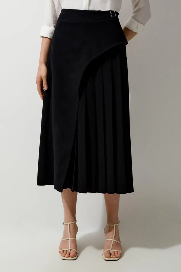Skirts Women Karen Millen Tailored Buckle Detail Pleated Midi Skirt Black