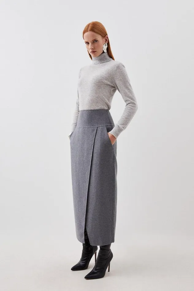 Skirts Women Karen Millen Tailored Double Faced Wool Blend Maxi Skirt Grey