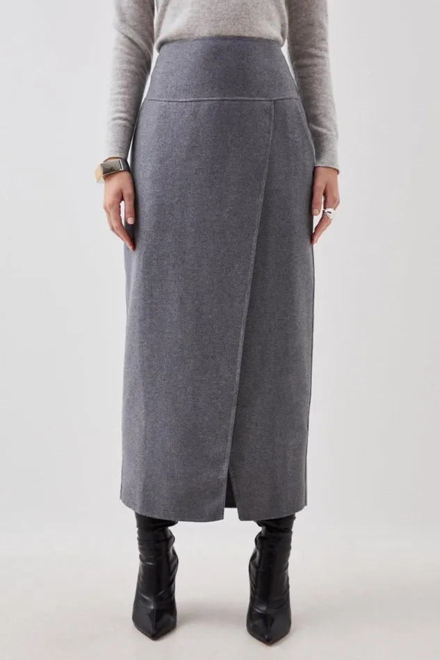 Skirts Women Karen Millen Tailored Double Faced Wool Blend Maxi Skirt Grey