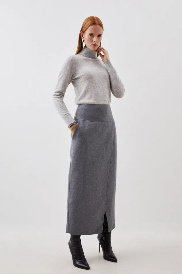 Skirts Women Karen Millen Tailored Double Faced Wool Blend Maxi Skirt Grey