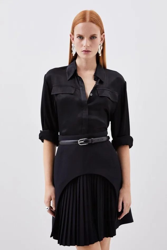 Skirts Women Karen Millen Tailored Military Pleat Mini Skirt Black
