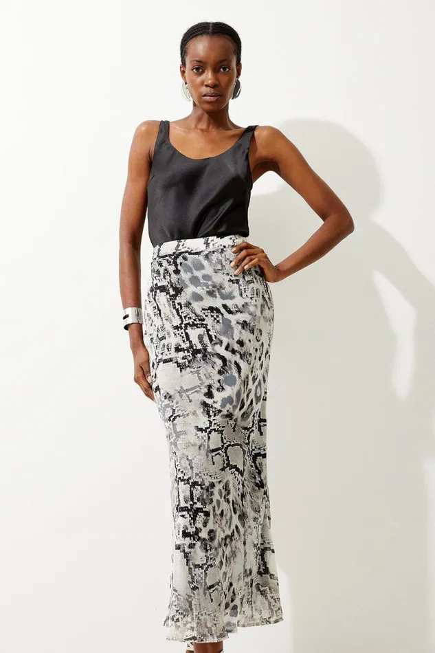 Skirts Women Karen Millen Viscose Woven Midi Skirt Snake