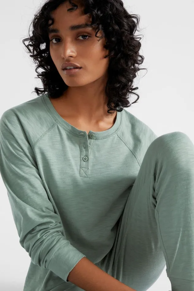 Sleepwear Woman Seed Heritage Raglan Long Sleeve PJ Pant Set Sage Green