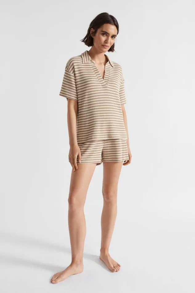 Sleepwear Woman Seed Heritage Stripe Waffle PJ Tee And Short Set Barley Stripe