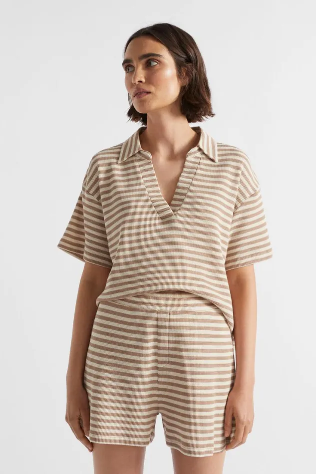 Sleepwear Woman Seed Heritage Stripe Waffle PJ Tee And Short Set Barley Stripe