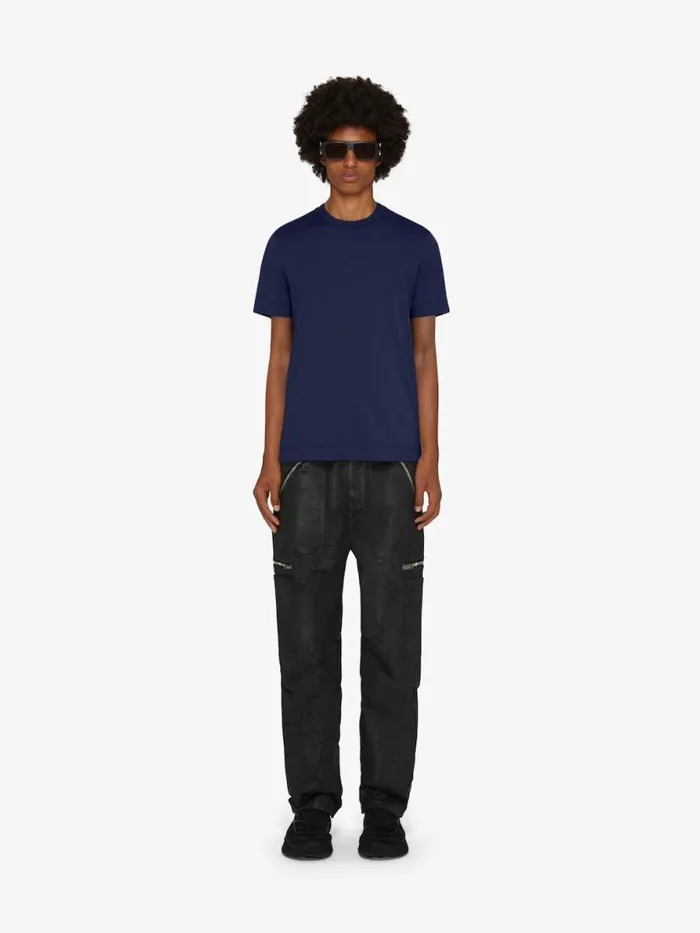 Slim Fit TShirt In Cotton With 4g Embroidery Navy Men Givenchy TShirts