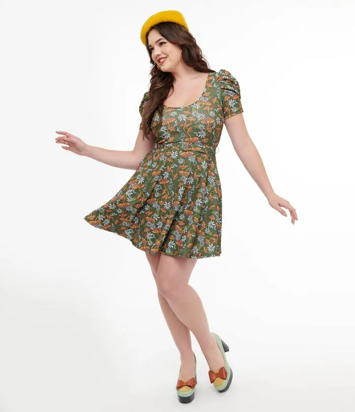 Smak Parlour 1960s Green and Orange Mushroom Group Chat Flare Dress Dresses Unique Vintage Pocket Dresses Smak Parlour 1960s Green and Orange Mushroom Group Chat Flare Dress Dresses Unique Vintage Pocket Dresses