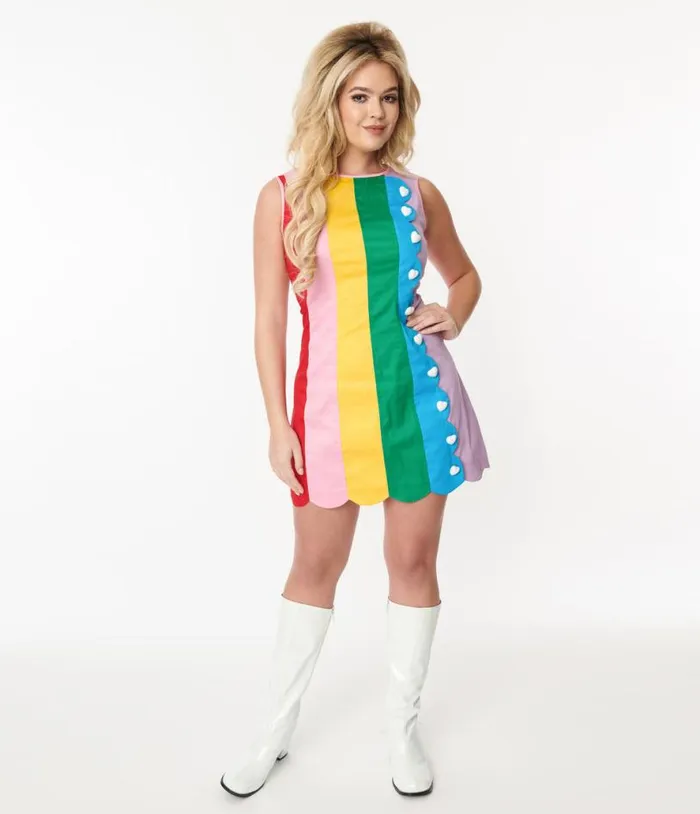 Smak Parlour 1960s Rainbow Stripe Scallop Mini Dress Dresses Unique Vintage Fit and Flare Smak Parlour 1960s Rainbow Stripe Scallop Mini Dress Dresses Unique Vintage Fit and Flare