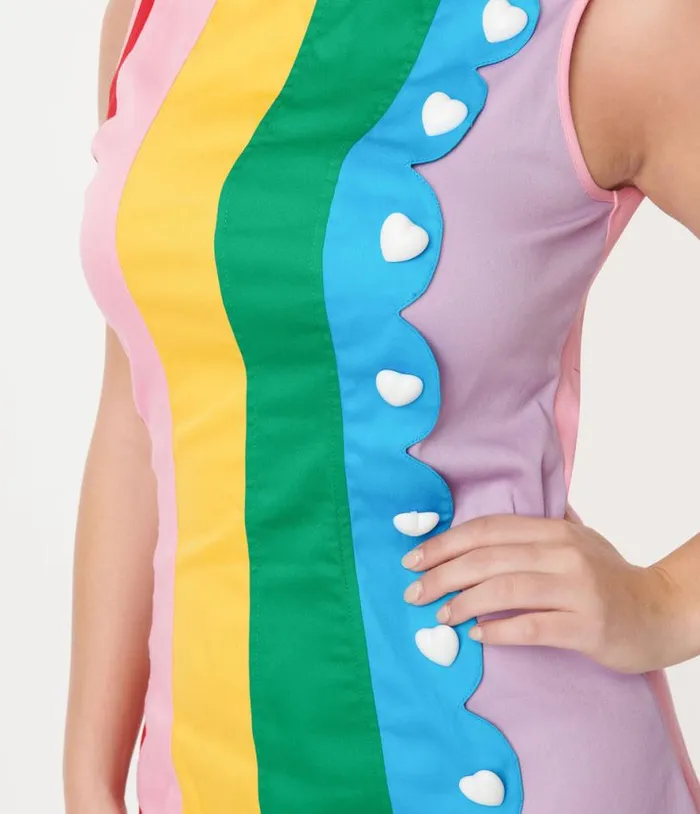 Smak Parlour 1960s Rainbow Stripe Scallop Mini Dress Dresses Unique Vintage Fit and Flare