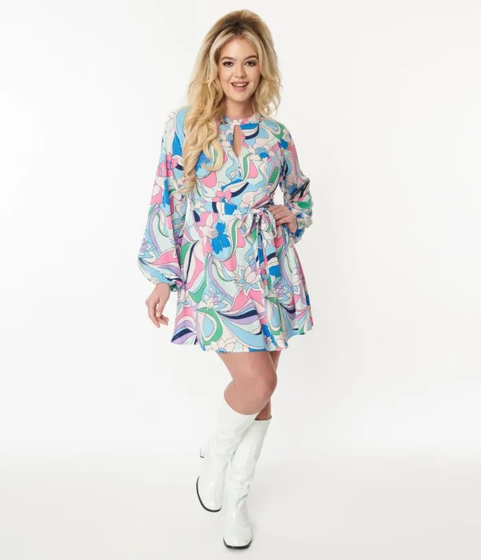 Smak Parlour 1970s Blue and Pink Floral Fit and Flare Dress DressesClothing Unique Vintage Blouses Smak Parlour 1970s Blue and Pink Floral Fit and Flare Dress DressesClothing Unique Vintage Blouses