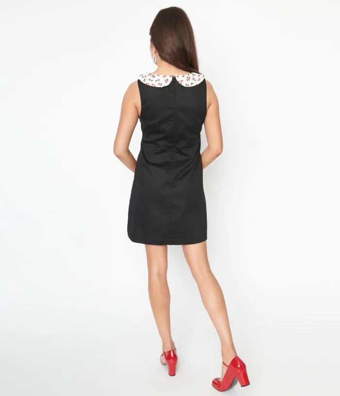 Smak Parlour Black and Cherry Print Mini Dress Dresses Unique Vintage Fit and Flare