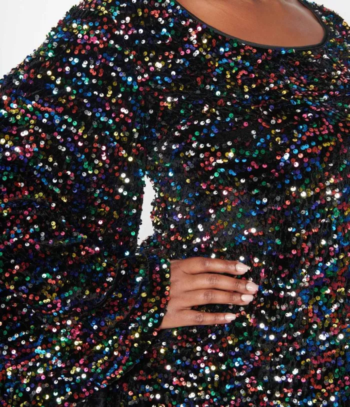 Smak Parlour Black and Rainbow Sequin Downtown Scene Mini Dress DressesPlus Unique Vintage Pocket Dresses