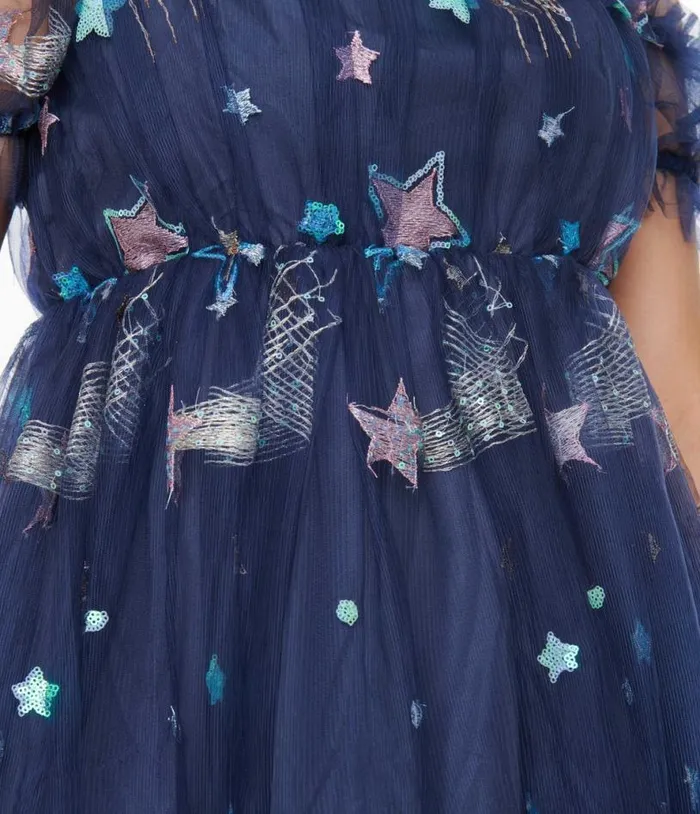 Smak Parlour Navy Glitter Off The Shoulder Babydoll Dress DressesPlus Unique Vintage Babydoll
