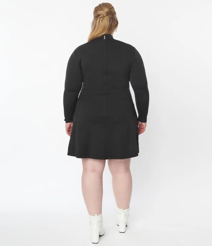 Smak Parlour Plus Size Black Mock Turtleneck Fit and Flare Dress DressesPlus Unique Vintage Fit and Flare