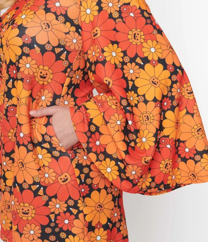 Smak Parlour Pumpkin Mod Floral Downtown Scene Mini Dress DressesHalloween Unique Vintage Pocket Dresses