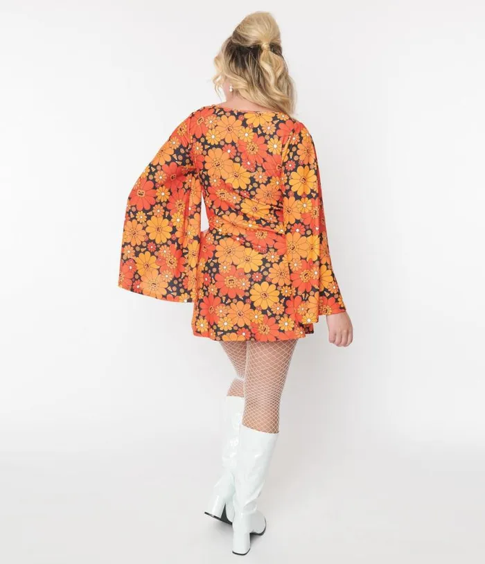 Smak Parlour Pumpkin Mod Floral Downtown Scene Mini Dress DressesHalloween Unique Vintage Pocket Dresses