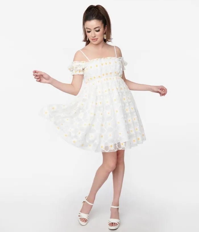 Smak Parlour White Daisy Off The Shoulder Babydoll Dress DressesPlus Unique Vintage Babydoll Smak Parlour White Daisy Off The Shoulder Babydoll Dress DressesPlus Unique Vintage Babydoll