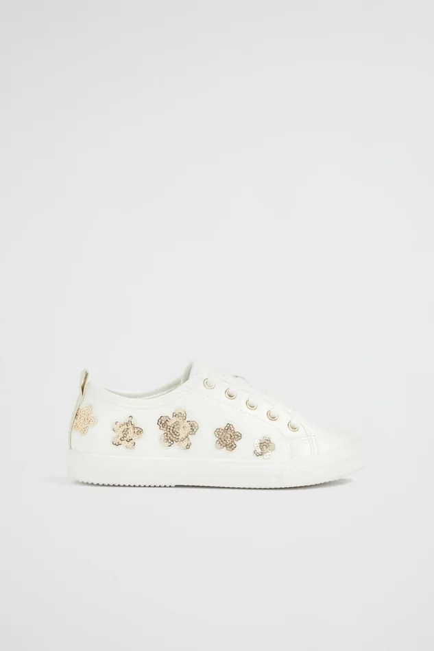 Sneakers and Trainers Girl Seed Heritage Daisy Sequin Trainer White