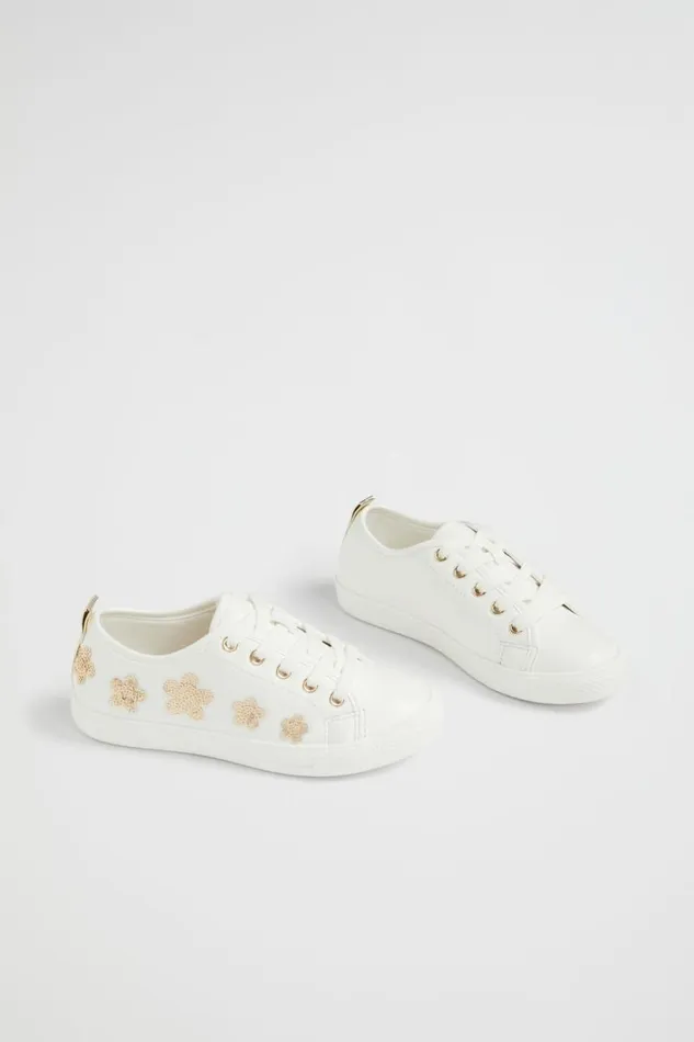 Sneakers and Trainers Girl Seed Heritage Daisy Sequin Trainer White