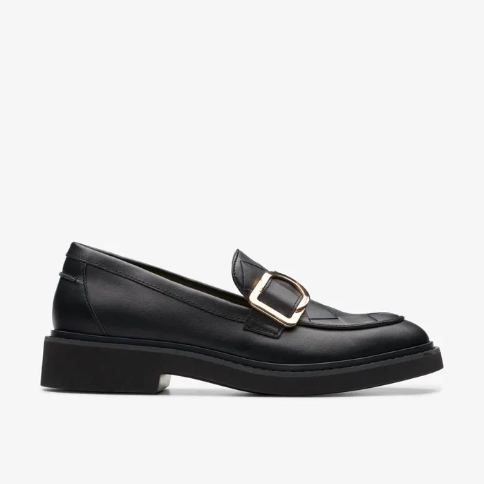 SPLEND PENNY Black Leather Women Clarks Loafers and Oxfords