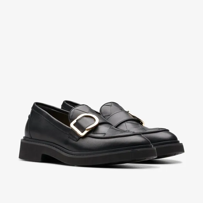 SPLEND PENNY Black Leather Women Clarks Loafers and Oxfords