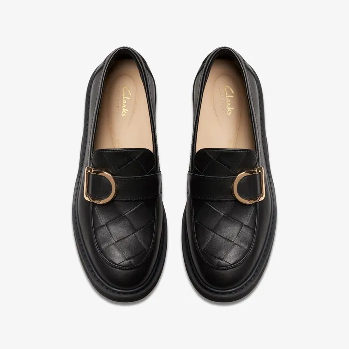 SPLEND PENNY Black Leather Women Clarks Loafers and Oxfords