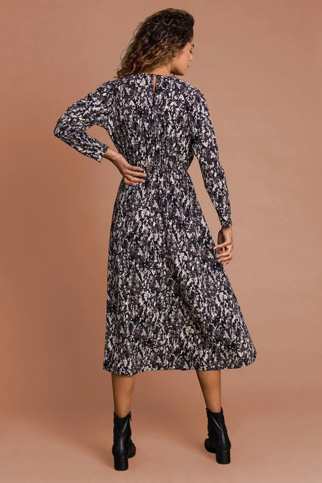 Stone Snake Print Shoulder Frill Midi Dress Women Roman Dresses