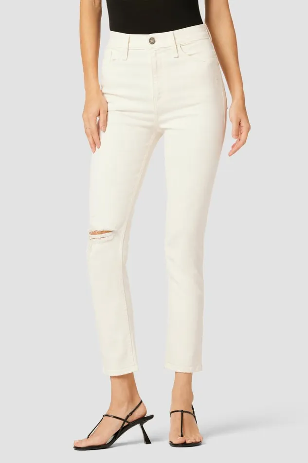 Straight Women Hudson Jeans Harlow Ultra HighRise Cigarette Ankle Jean Destructed Ecru