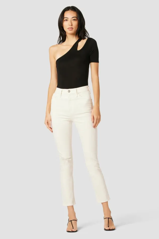 Straight Women Hudson Jeans Harlow Ultra HighRise Cigarette Ankle Jean Destructed Ecru