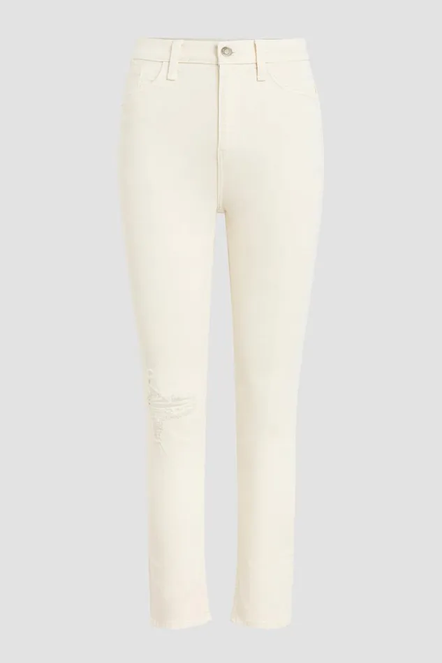 Straight Women Hudson Jeans Harlow Ultra HighRise Cigarette Ankle Jean Destructed Ecru