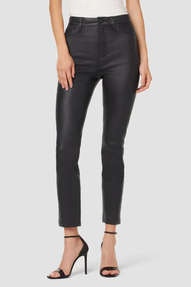 Straight Women Hudson Jeans Harlow Ultra HighRise Cigarette Leather Ankle Pant Black