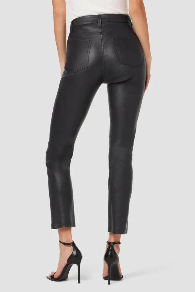 Straight Women Hudson Jeans Harlow Ultra HighRise Cigarette Leather Ankle Pant Black