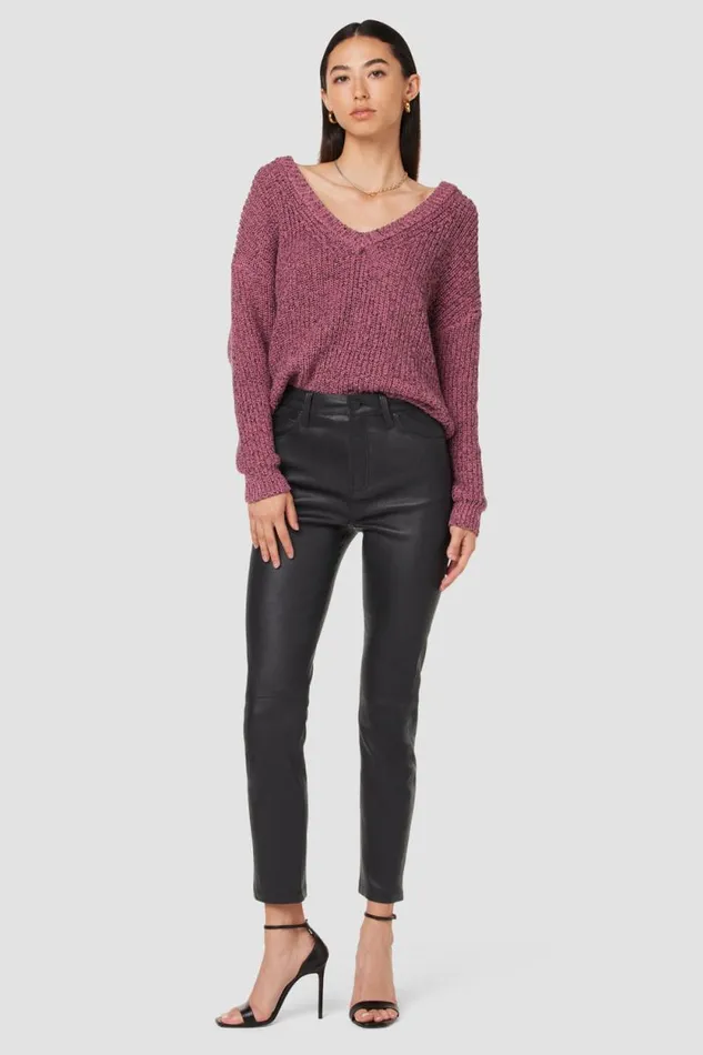Straight Women Hudson Jeans Harlow Ultra HighRise Cigarette Leather Ankle Pant Black