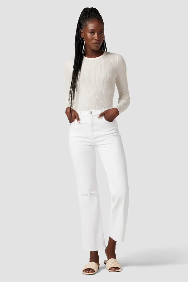 Straight Women Hudson Jeans Remi HighRise Straight Crop Jean Destructed White Shadow