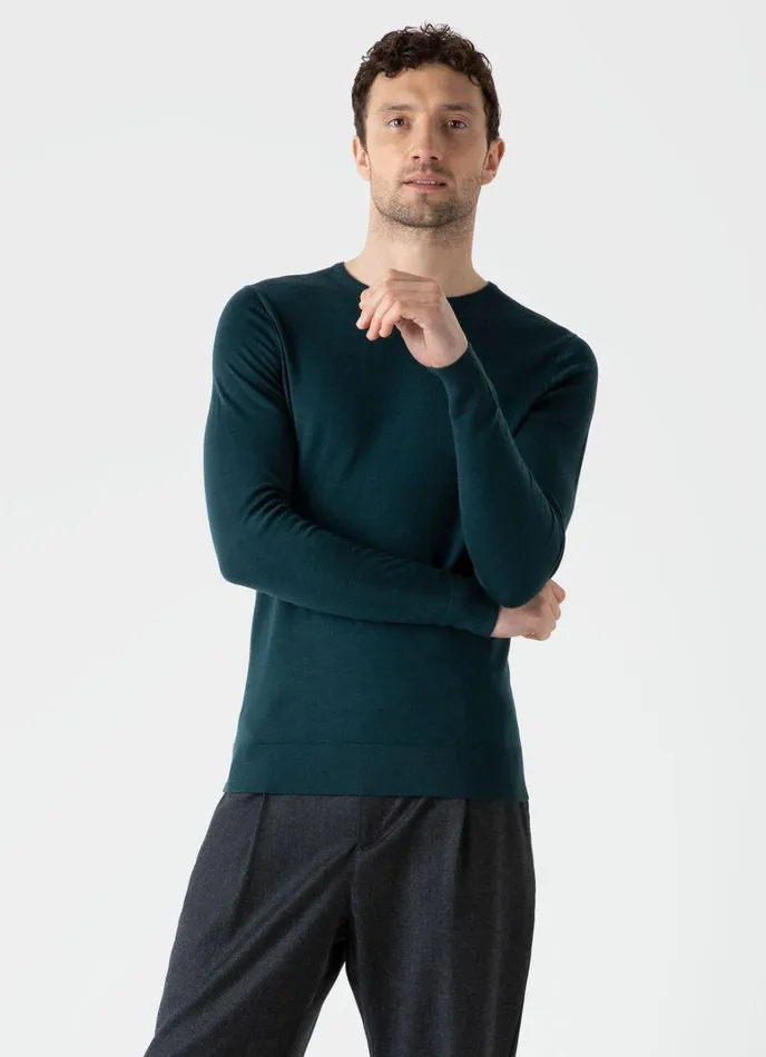 SUNSPEL Knitwear ExtraFine Merino Crew Neck Peacock 8211 Men