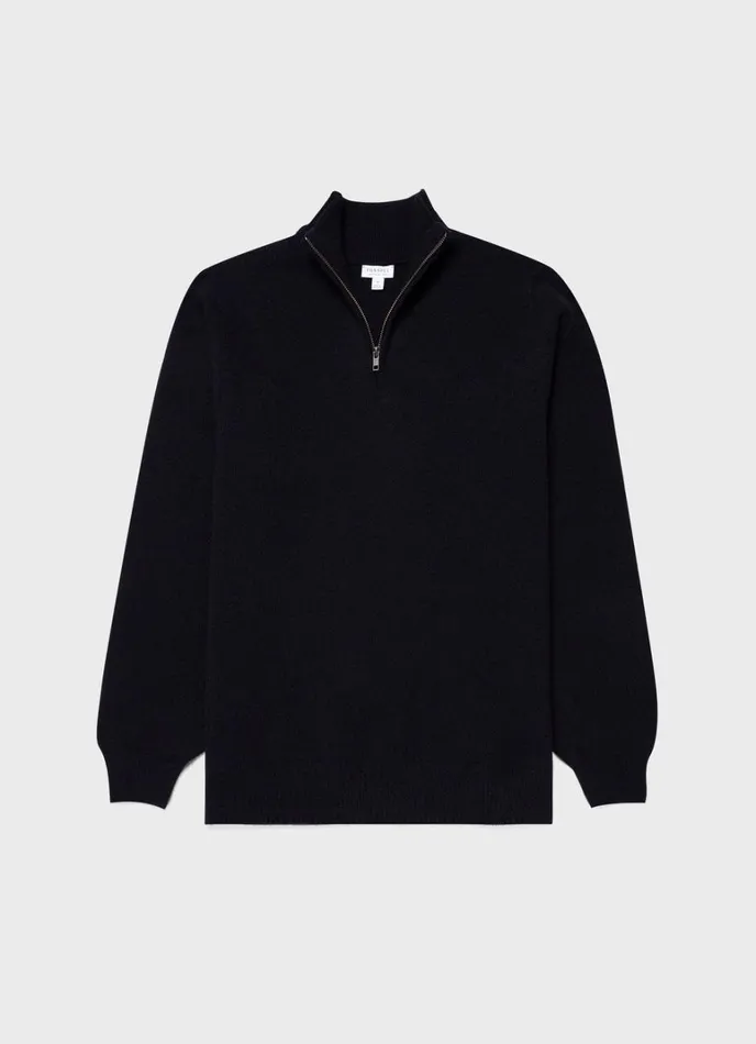 SUNSPEL Knitwear Lambswool Half Zip Jumper Dark Navy Mouline 8211 Men