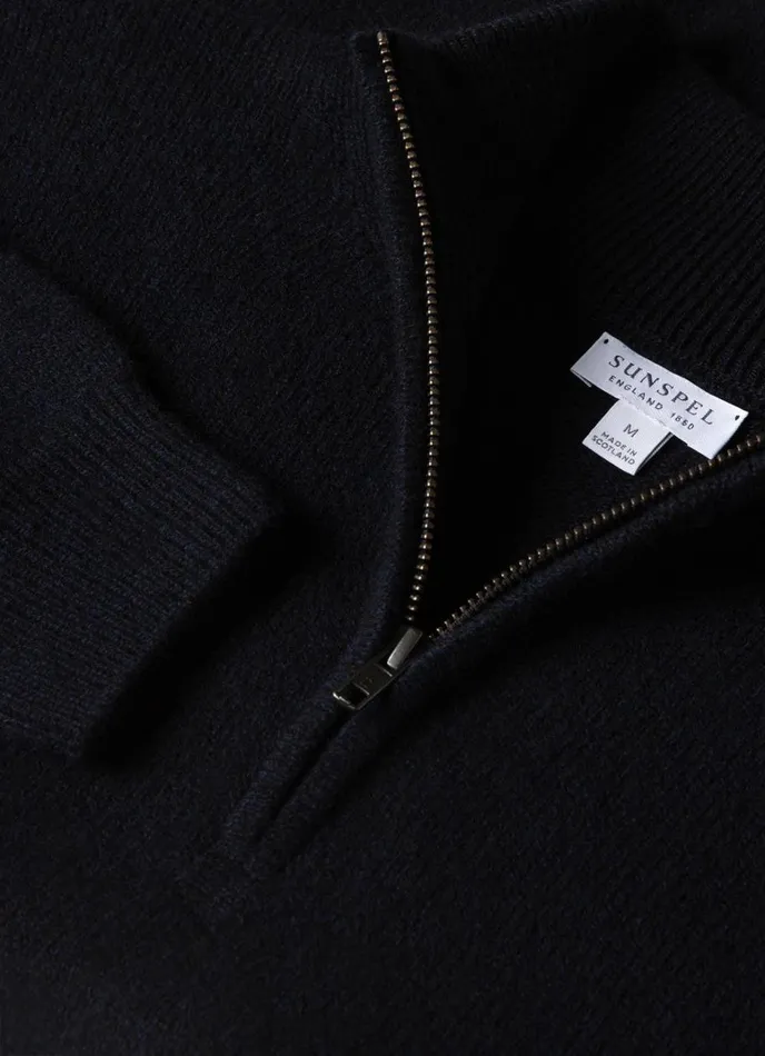 SUNSPEL Knitwear Lambswool Half Zip Jumper Dark Navy Mouline 8211 Men
