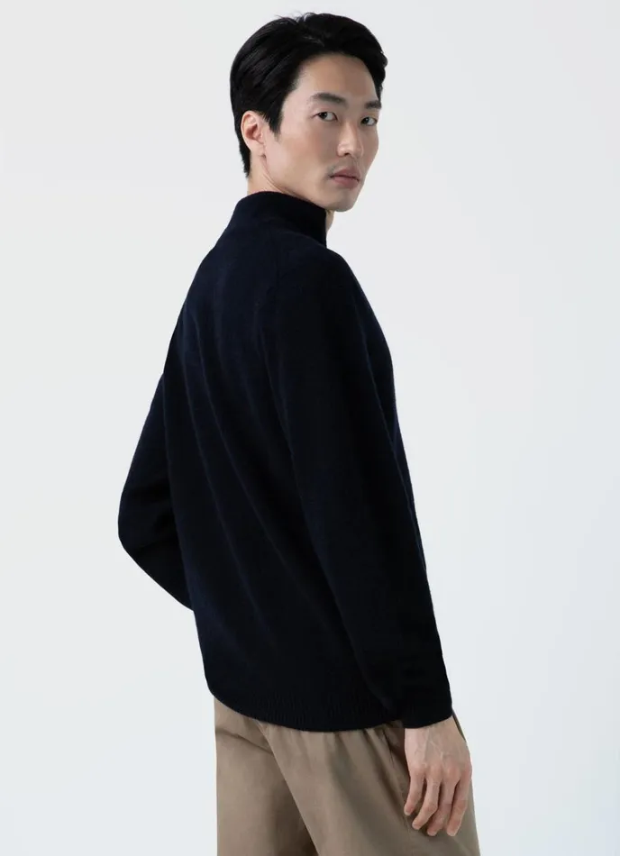 SUNSPEL Knitwear Lambswool Half Zip Jumper Dark Navy Mouline 8211 Men