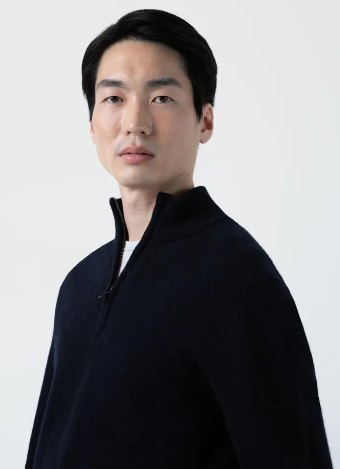 SUNSPEL Knitwear Lambswool Half Zip Jumper Dark Navy Mouline 8211 Men