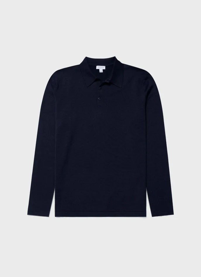 SUNSPEL Knitwear Long Sleeve Sea Island Cotton Polo Shirt Light Navy 8211 Men