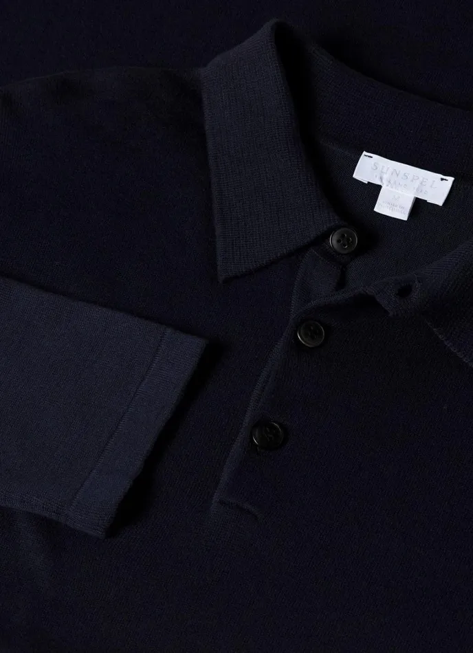 SUNSPEL Knitwear Long Sleeve Sea Island Cotton Polo Shirt Light Navy 8211 Men