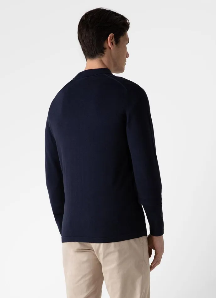 SUNSPEL Knitwear Long Sleeve Sea Island Cotton Polo Shirt Light Navy 8211 Men
