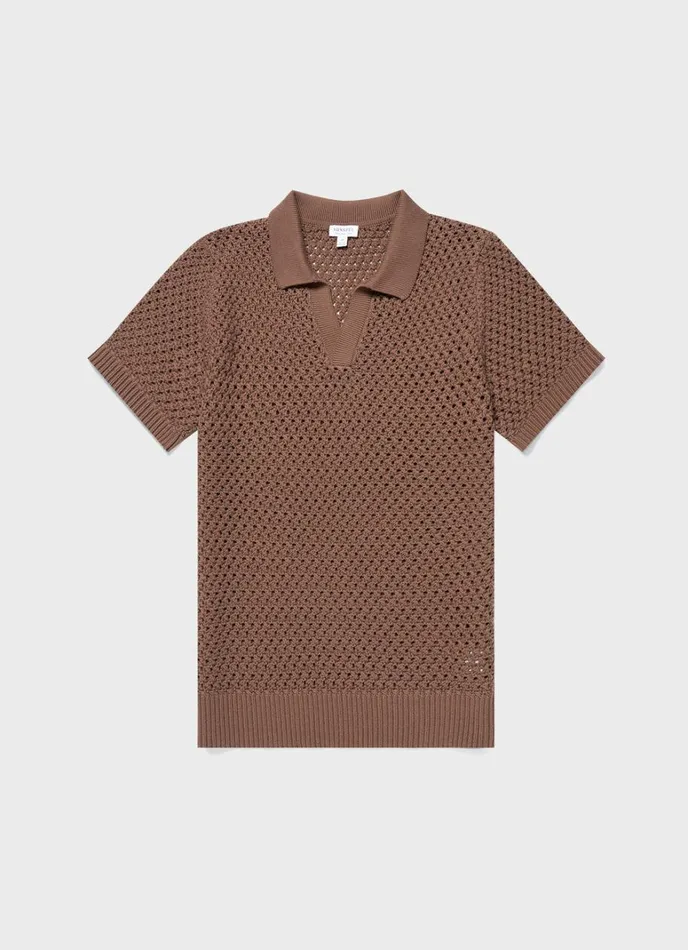 SUNSPEL Knitwear Open Stitch Polo Shirt Brown 8211 Men
