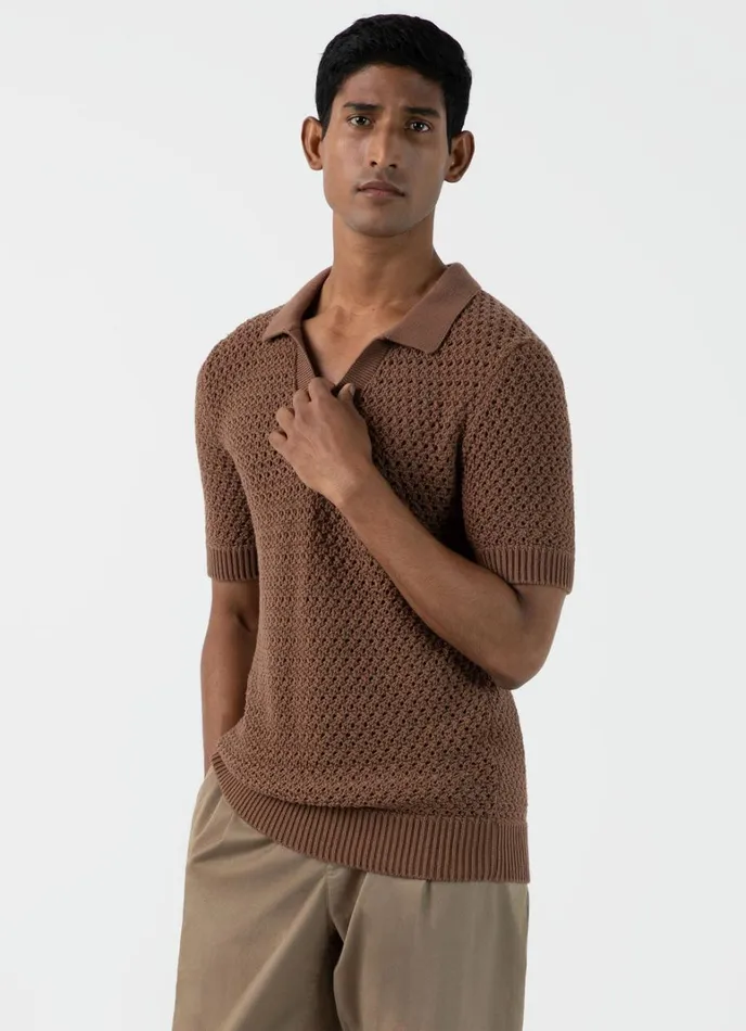 SUNSPEL Knitwear Open Stitch Polo Shirt Brown 8211 Men