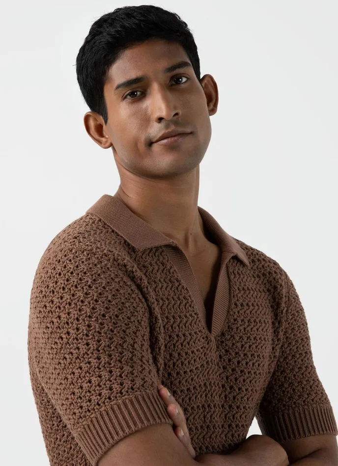 SUNSPEL Knitwear Open Stitch Polo Shirt Brown 8211 Men