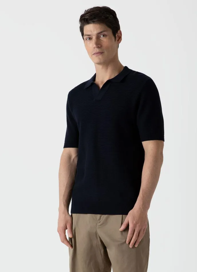 SUNSPEL Knitwear Open Textured Polo Shirt Navy 8211 Men