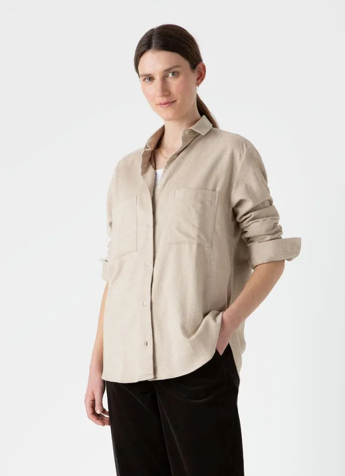 SUNSPEL Shirts and Blouses Oversized Flannel Shirt Oatmeal Melange 8211 Women
