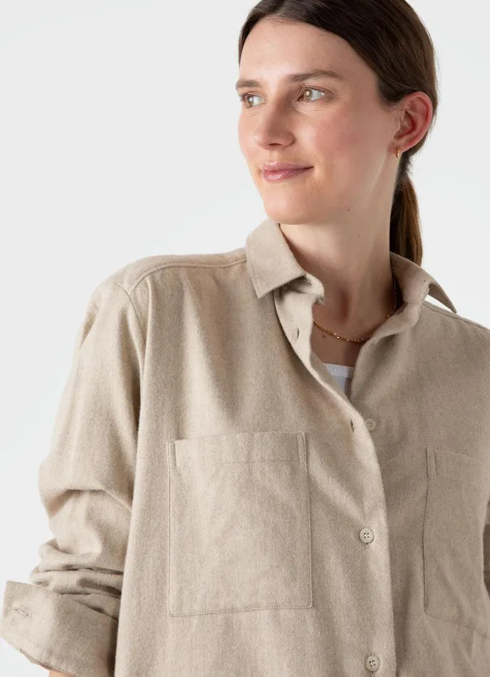 SUNSPEL Shirts and Blouses Oversized Flannel Shirt Oatmeal Melange 8211 Women