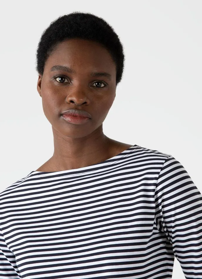 SUNSPEL Tshirts and Tops 34 Sleeve Boat Neck Tshirt Whitenavy 8211 Women