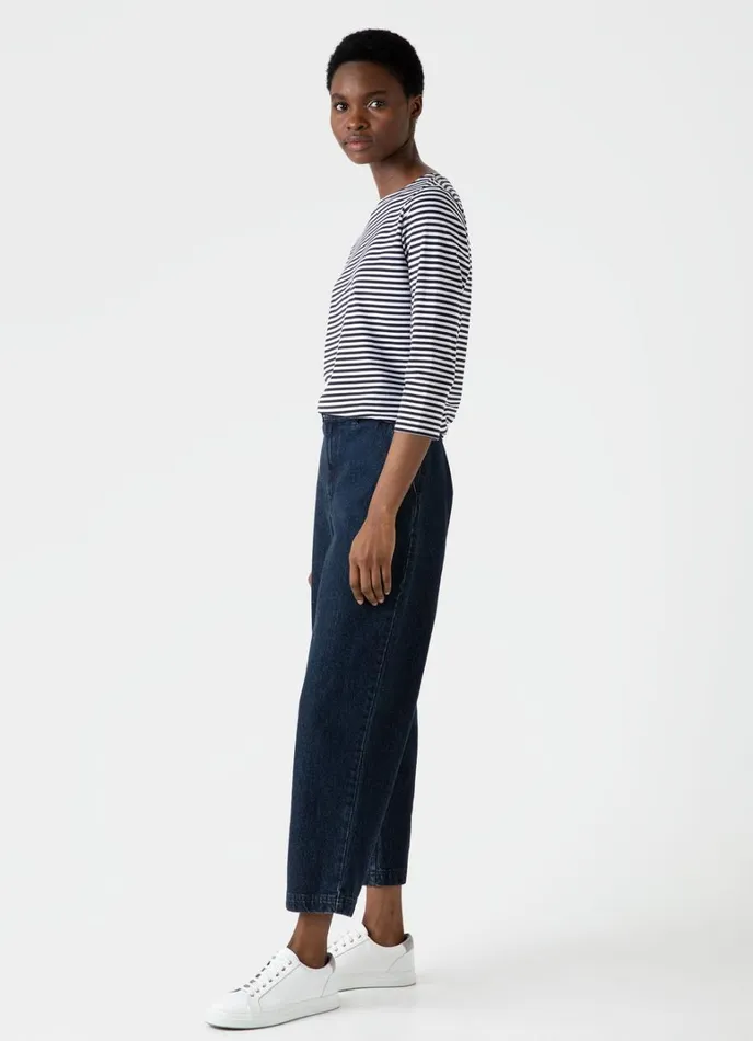 SUNSPEL Tshirts and Tops 34 Sleeve Boat Neck Tshirt Whitenavy 8211 Women